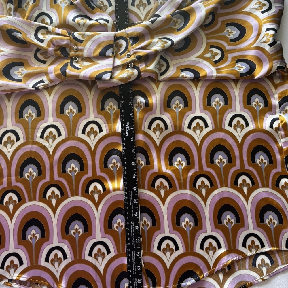 House of Harlow 1960 Blouse Top XL Art Deco Button Up Pink Gold Satin Retro READ - Picture 13 of 16